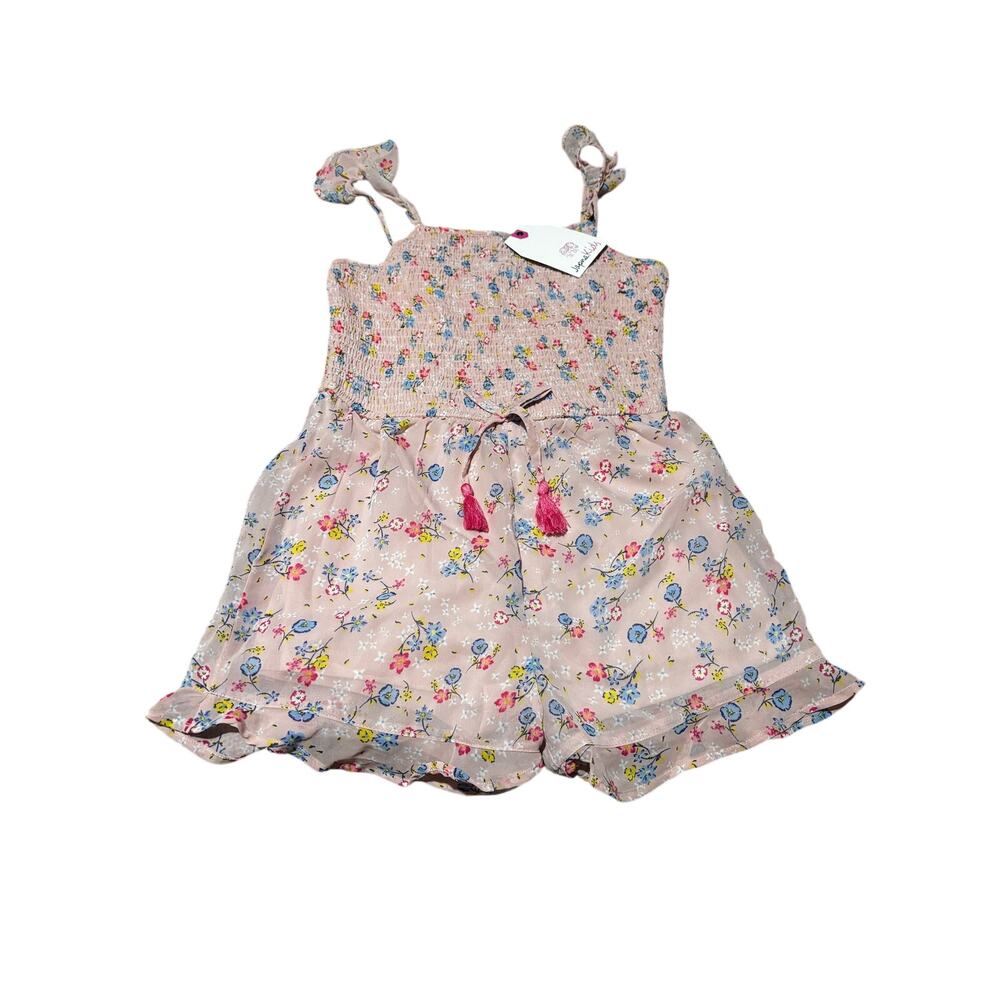 Japna Kids 12 floral ruffled tank romper accordion bodice ruffled shorts hem nwt